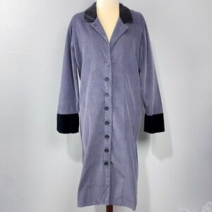 Vintage Corduroy Shirt Dress Est Size L Gray Button Front Retro Duster Jacket